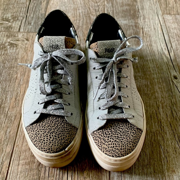 P448 Shoes P448 Tennis Shoes White Animal Black Glitter Silver